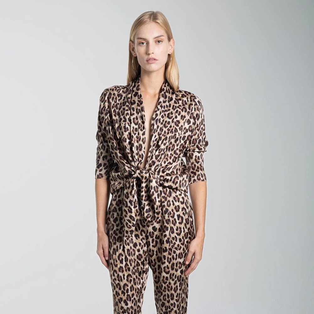 OVERLOVER Stina Leopard Print Viscose Jumpsuit - Size S